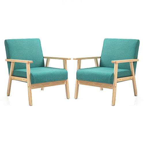 Mingone 2er Set Sessel Gepolsterter Cocktailsessel Skandinavischer Stil Loungesessel Modern Einzelsofa Massivholz für Wohnzimmer Schlafzimmer ，Grün von Mingone