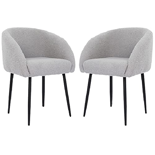 Mingone Sessel 2er Set Loungesessel für Wohnzimmer Lammwolle Polsterstuhl Stuhl mit Armlehnen Cocktailsessel Modern Schwarz Metallbeinen für Schlafzimmer Last bis 120 kg, Hellgrau von Mingone