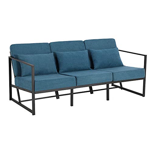 Mingone Sofa 3 Sitzer Couch Gepolstertes Sofa Lounge-Sofa Sessel mit Armlehnen Beinen aus Eisen für Wohnzimmer Schlafzimmer Blau von Mingone