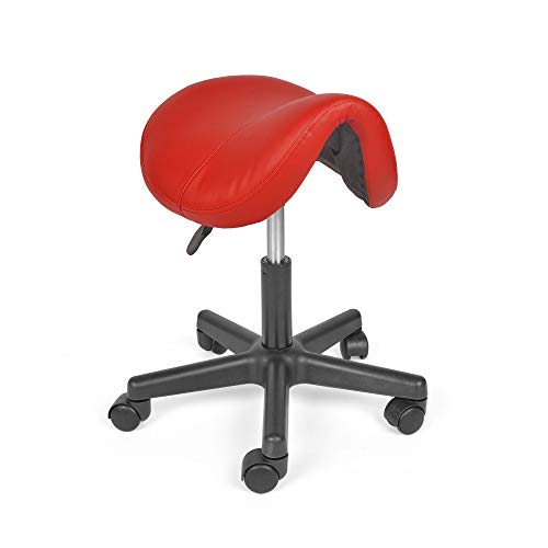 Mingone Sattelhocker Sattelstuhl Drehhocker Höhenverstellbar Bürohocker Ergonomisch Praxishocker mit Rollen Ohne Lehne 360 ° Drehung ，Rot von Mingone