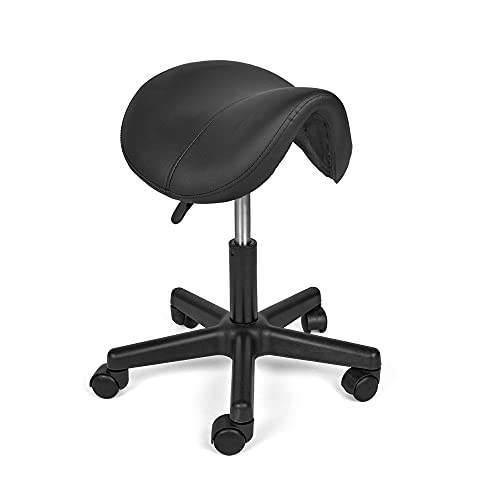 Mingone Sattelhocker Drehhocker Sattelstuhl Höhenverstellbar Bürohocker Ergonomischer Praxishocker mit Rollen 360 ° Drehung ，Schwarz von Mingone