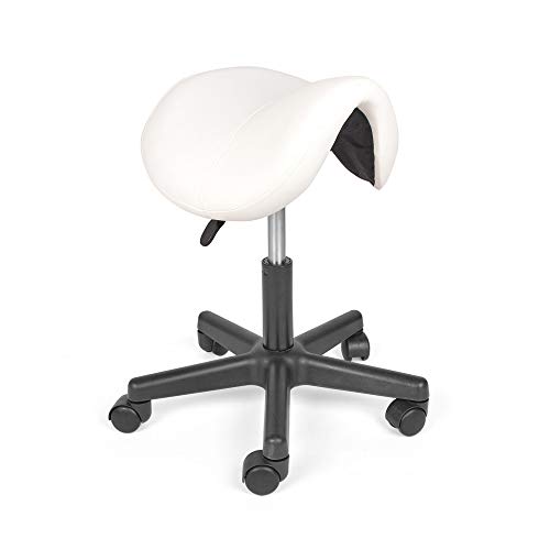 Mingone Sattelstuhl mit Rollen Rollhocker Höhenverstellbar Sattelhocker Bürohocker Ergonomisch Kosmetikstuhl Praxishocker Friseur Hocker 360 ° Drehung ，Weiß von Mingone