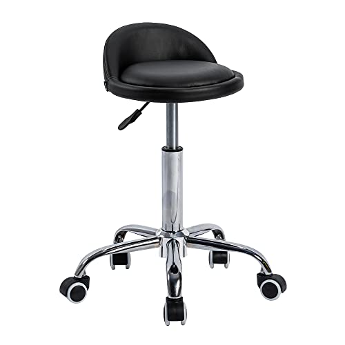 Mingone Bürohocker mit Rollen Sattelhocker mit Niedrige Rückenlehne Arbeitsstuhl Kosmetik Sattelstuhl Höhenverstellbar Friseurstuhl Schwarz,37x54-69cm von Mingone