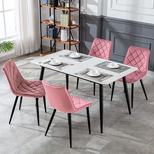 Mingone 4 x Esszimmerstühle 4er Set Küchenstuhl Polsterstuhl Samt Stuhl Design Modern mit Metall Beinen für Küche Wohnzimmer Esszimmer Rosa von Mingone