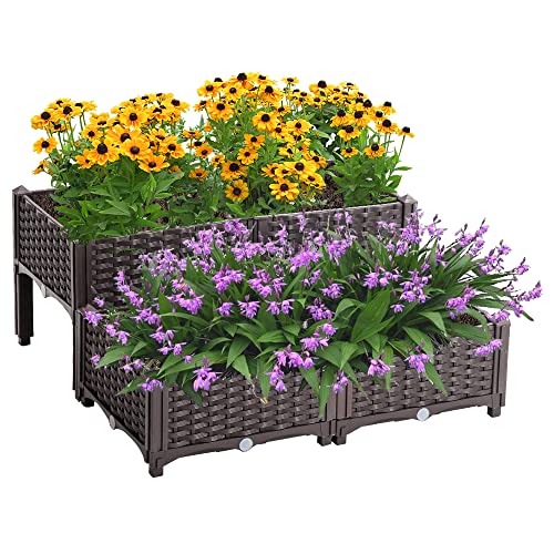 Mingone 4X Blumenkasten Rattan Optik Blumentopf aus Kunststoff Blumenkasten Balkonkasten mit Wasserspeicher Pflanzkasten für Balkon Garten Terrasse,40x40(Braun) von Mingone