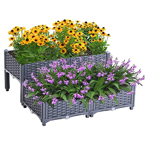 Mingone Blumenkasten Rattan Optik Blumentopf aus Kunststoff Blumenkasten Balkonkasten mit Wasserspeicher Pflanzkasten für Balkon Garten Terrasse,40x40(Grau) von Mingone