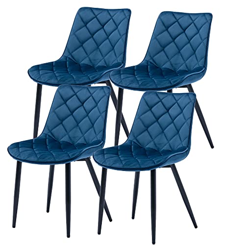 Mingone 4er Set Esszimmerstühle Küchenstühle Samt Retro Wohnzimmerstuhl Stuhl Esszimmer Polsterstuhl mit Metallbeine，Blau von Mingone