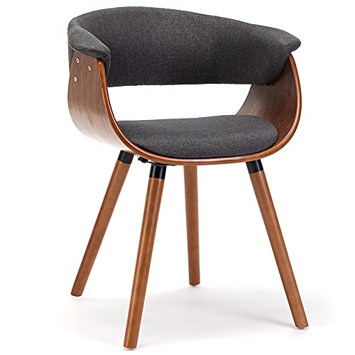 Mingone Esszimmerstühle Holz Küchenstühle Retro Polsterstuhl mit Armlehnen Design Stuhl Linen Stoff Sitze und Massivholz Grau von Mingone