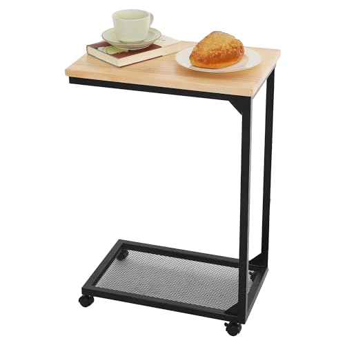Mingone Beistelltisch Drehbar mit Rollen Couchtisch mit Stauraum C-Form Sofatisch Kleiner Tisch für Wohnzimmer Schlafzimmer Büro Balkon, Nature von Mingone