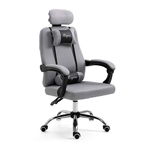 Mingone Bürostuhl Ergonomisch Computerstuhl Chefsessel Drehstuhl Schreibtischstuhl Höhenverstellbar Polsterung Klappbaren Armlehnen Home Office(Grau+Ohne Pedalen) von Mingone