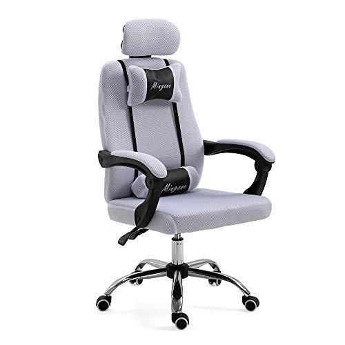 Mingone Bürostuhl Computerstuhl Ergonomisch Chefsessel Drehstuhl Schreibtischstuhl Höhenverstellbar Polsterung Klappbaren Armlehnen Home Office(Weiß+ohne Pedalen) von Mingone