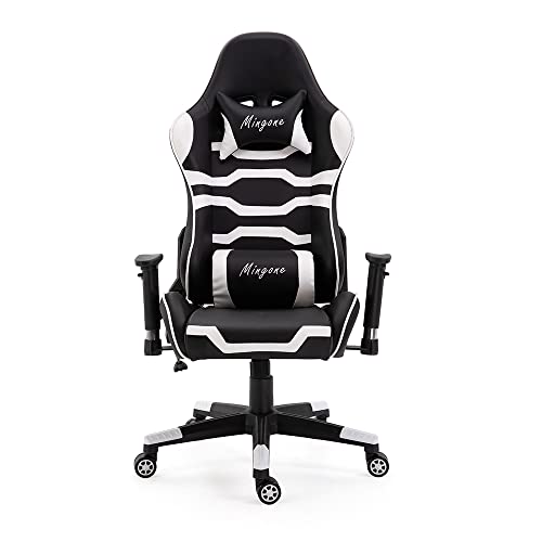 Mingone Bürostuhl Ergonomisch Schreibtischstuhl Verstellbarer Gaming Stuhl Bequemer Computerstuhl mit Hoher Lehne Drehstuhl mit Kissen für Büro Arbeitszimmer (ohne Pedale, Weiß) von Mingone