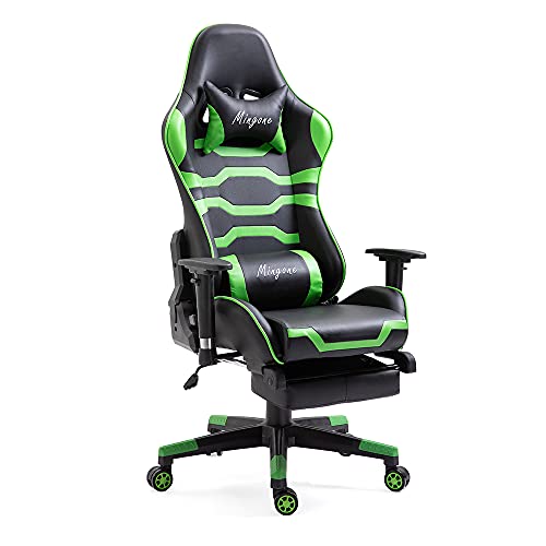 Mingone Bürostuhl Ergonomisch Schreibtischstuhl Verstellbarer Gaming Stuhl mit Fußstütze Bequemer Computerstuhl mit Hoher Lehne Drehstuhl mit Kissen (mit Pedalen, Grün) von Mingone