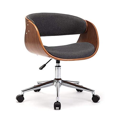 Mingone Bürostuhl Holz Computerstuhl 360° Schreibtischstuhl Ergonomisch Drehstuhl Chefsessel Retro Design Höhenverstellbar Stoff Grau bis 150kg von Mingone