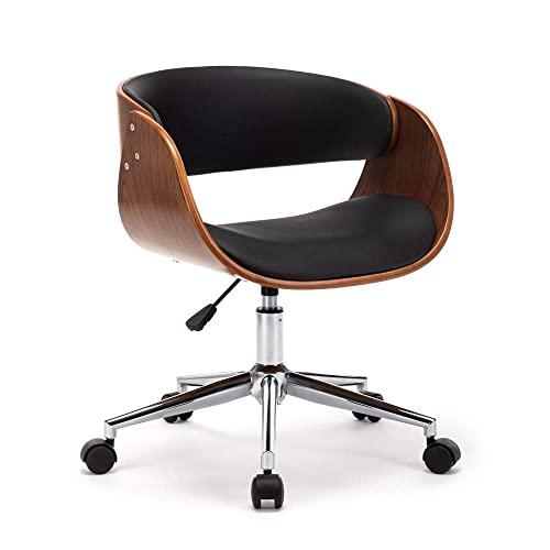 Mingone Bürostuhl Holz Computerstuhl 360° Schreibtischstuhl Ergonomisch Drehstuhl Chefsessel Retro Design mit Rollen Höhenverstellbar Leder Schwarze bis 150kg von Mingone