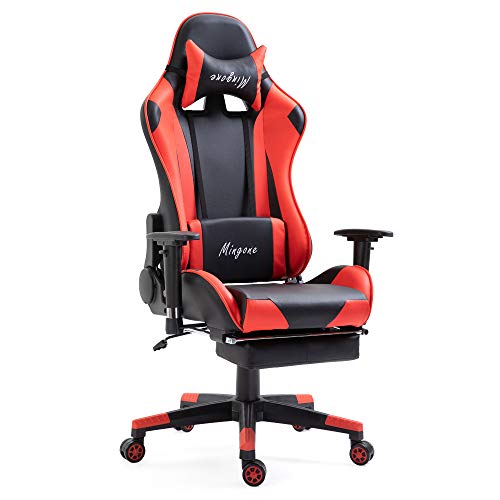 Mingone Gaming Stuhl Ergonomischer Computerstuhl mit Hoher Rückenlehne Bequemer Bürostuhl mit Fußstütze Höhenverstellbarer Gamer Stuhl (Rot+mit Pedalen) von Mingone