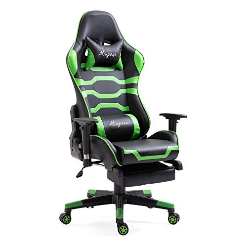 Mingone Gaming Stuhl Computerstuhl Höhenverstellbarer Chefsessel Schreibtischstuhl Ergonomischer Gaming Sessel mit Verstellbaren Armlehnen und Wippfunktion (Grün mit Pedalen) bis 150kg von Mingone