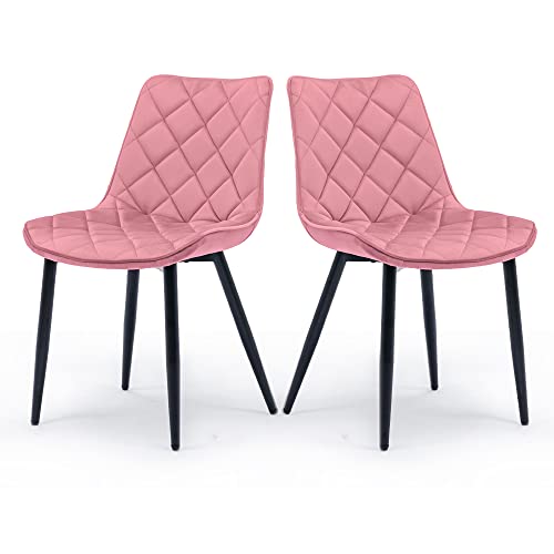 Mingone Esszimmerstühle 2er Set Küchenstuhl Polsterstuhl Stuhl Wohnzimmer Sitzfläche aus Samt Gepolsterterl Stuhl Modern für Küchen, Esszimmer usw Rosa von Mingone