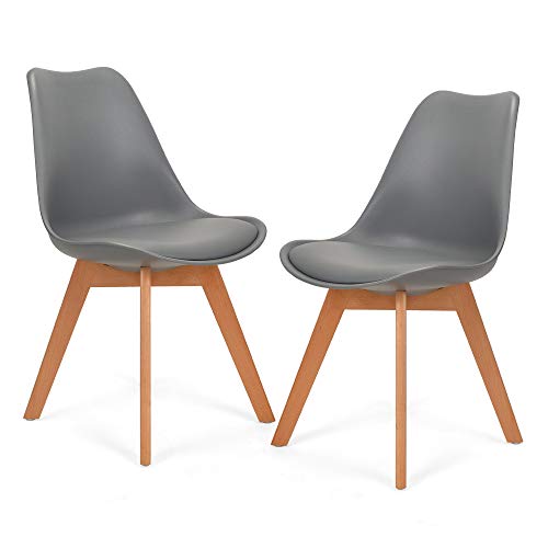 Mingone Esszimmerstühle 2er Set Küchenstuhl Kunststoff Skandinavien Stühle mit Massivholzbeine für Esszimmer Wohnzimmer (Grau) von Mingone