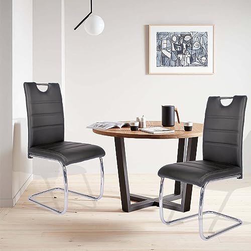 Mingone Esszimmerstühle 2er Set Schwingstuhl Freischwinger Stühle mit Lehne Gepolsterter Küchenstuhl für Küchen Büro, Schwarz von Mingone