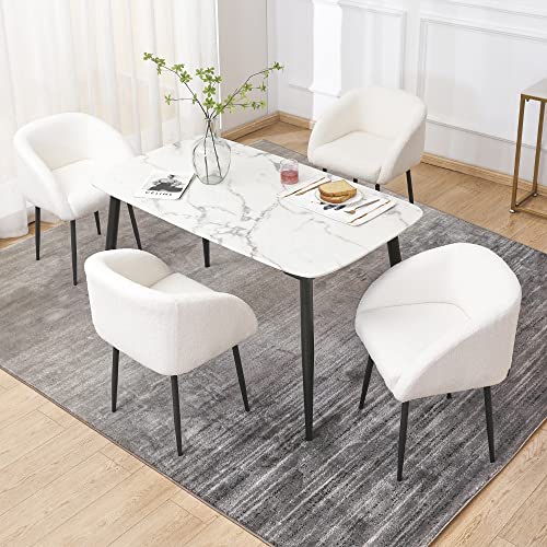Mingone Esszimmerstühle 4er Set Küchenstuhl Polsterstuhl mit Armlehne Stuhl Wohnzimmer Sessel mit Metallbeine Sitzfläche aus Lammwolle bis 120kg，Weiß(Nur 4 Stühle) von Mingone