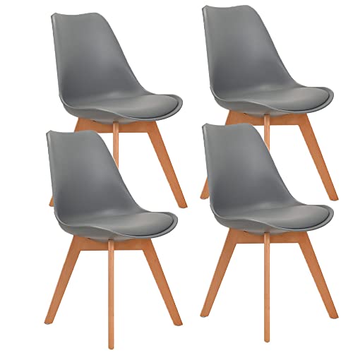 Mingone Esszimmerstühle 4er Set Polsterstühle Esszimmer Massivholzbeine Küchenstuhl Kunststoff Stühle (Grau) von Mingone