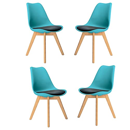 Mingone Esszimmerstühle 4er Set Polsterstühle Modern Esszimmer Massivholzbeine Küchenstuhl Kunststoff Stühle (Blau) von Mingone