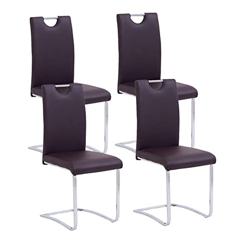 Mingone Esszimmerstühle 4er Set Schwingstuhl Freischwinger Stühle mit Lehne Gepolsterter Küchenstuhl für Küchen Büro, Braun von Mingone