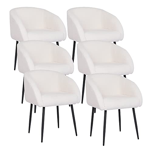 Mingone Esszimmerstühle 6er Set Küchenstuhl Polsterstuhl mit Armlehne Stuhl Wohnzimmer Sessel mit Metallbeine Sitzfläche aus Lammwolle bis 120kg，Weiß(Nur 6 Stühle) von Mingone