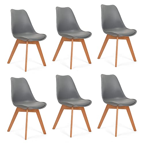 Mingone Esszimmerstühle 6er Set Polsterstühle Esszimmer Massivholzbeine Küchenstuhl Kunststoff Stühle (Grau) von Mingone