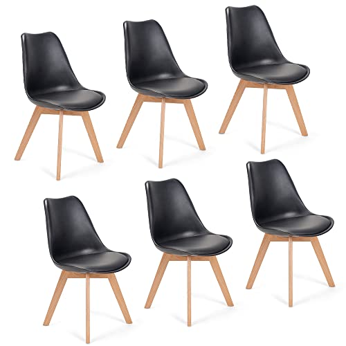Mingone Esszimmerstühle 6er Set Küchenstuhl Polsterstühle Esszimmer Massivholzbeine Kunststoff Stühle Wohnzimmer(Schwarz) von Mingone