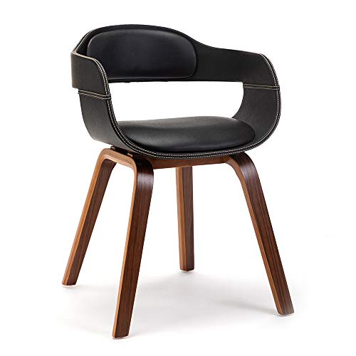 Mingone Esszimmerstühle Holz Modern Küchenstühle Nussbaum Bequemer Leder Sessel Wohnzimmerstühle Sessel mit Kissen, Schwarz 1 von Mingone