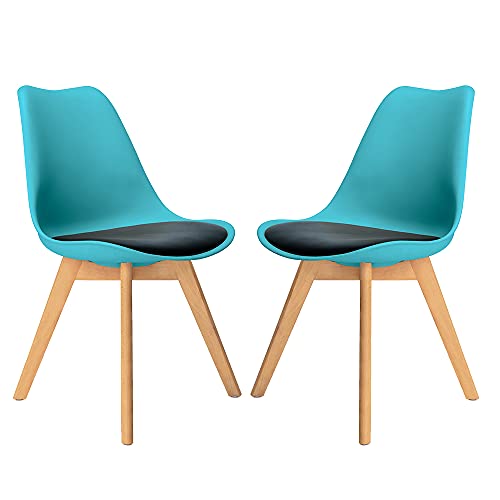 Mingone Esszimmerstühle Moderner Küchenstuhl mit Rückenlehne Retro Design Stuhl für Esszimmer Küche 2er Set, Blau-Schwarz von Mingone