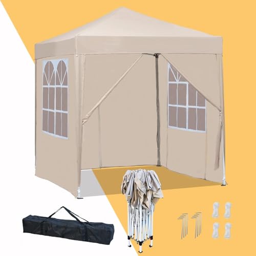 Mingone Faltbarer Pavillon 2x2 Wasserdicht Stabil Winterfest Pavillon Pop up Pavillon Garten Zeltpavillon für Party Grill UV Schutz 50+，2x2m，Beige von Mingone