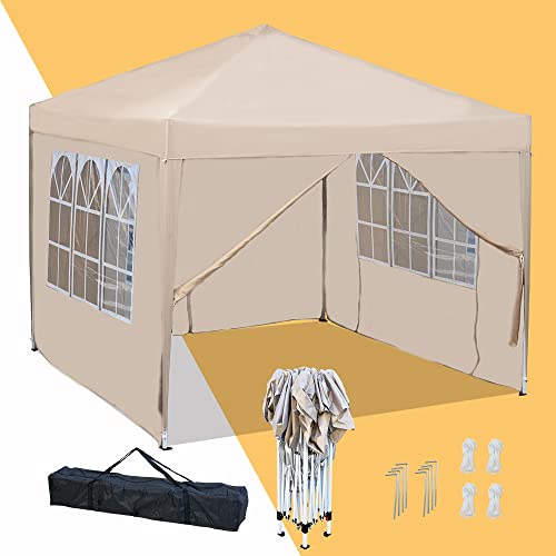 Mingone Faltbarer Pavillon 3x3m Wasserdicht Stabil Winterfest Pavillon Pop up Pavillon Garten Zeltpavillon für Party Grill UV Schutz 50+，3x3m，Beige von Mingone