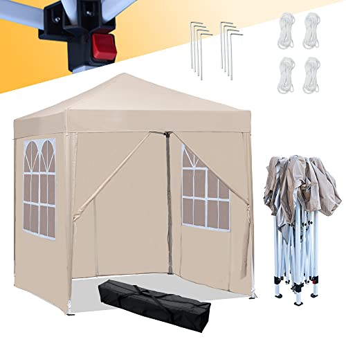 Mingone Faltpavillon Wasserdicht Pavillon 2x2m Stabil Partyzelt Pop Up Gartenzelt Weidezelt PE Bierzelt UV Schutz 50+ Festzelt mit 4 Seitenteilen，Beige von Mingone