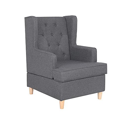 Mingone Fauteuil de Salon Design Fauteuil Scandinave en Tissu Lin Fauteuil Avec Accoudoirs Chaise Rembourrée Confortable Pour Salon Chambre à Coucher, Gris von Mingone