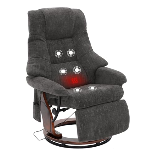 Mingone Fernsehsessel mit Wärmefunktion Massagesessel Elektrisch Relaxsessel mit Liegefunktion Holz TV-Sessel für Wohnzimmer 360°Drehbar,Schwarz bis 150kg von Mingone