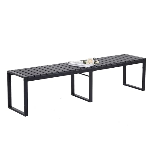 Mingone Outdoorbank für 3-4 Personen, witterungsbeständige Holz-Kunststoff-Verbundwerkstoffe (WPC), Gartenbank für Park und Terrasse, Schwarze Sitzbank ohne Rückenlehne, Belastbarkeit 250 kg von Mingone