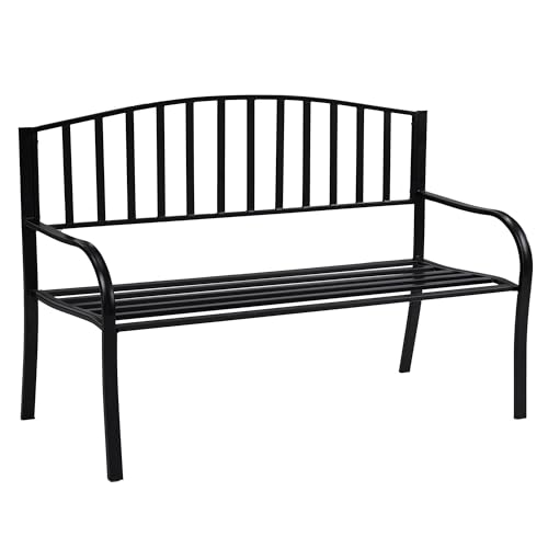 Mingone Gartenbank Wetterfest mit Lehnen Sitzbank Parkbank Wetterfest Bank Gartenmöbel für Balkon Terrasse Garten 120cm bis 250kg Belastbar Schwarz für 2 von Mingone