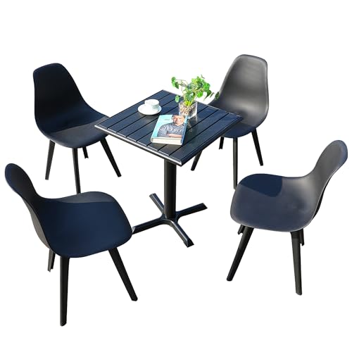 Mingone Gartentisch mit 4 Stühlen Balkonmöbel Bistro Set 5 Metalltisch und Kunststoffstühle Tische und Stühle für Gärten, Balkone, Terrassen, Schwarz von Mingone