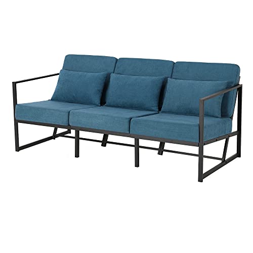 Mingone Sofa 3 Sitzer Sofa Couch Metall Sofa Modern Gepolsterter mit Leinen Soff Wohnzimmer,Blau170cm von Mingone