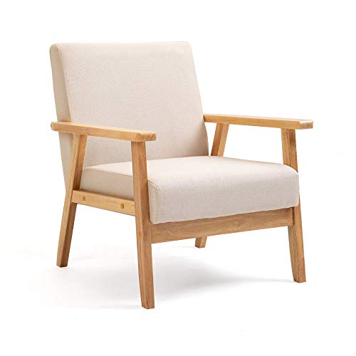 Mingone Sessel Gepolsterter Cocktailsessel Skandinavischer Stil Loungesessel Modern Einzelsofa Massivholz für Wohnzimmer Schlafzimmer Beige,64.5x67x73.5 cm von Mingone