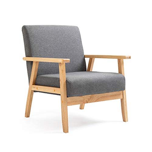 Mingone Sessel Cocktailsessel Gepolsterter Skandinavischer Stil Loungesessel Modern 1 Sitzer Sofa Massivholz für Wohnzimmer Schlafzimmer Grau bis 120kg von Mingone