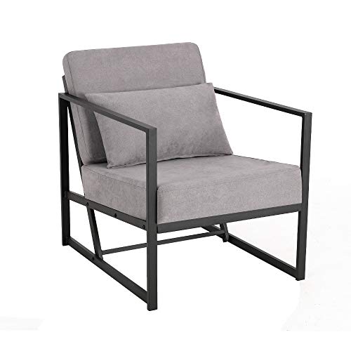 Mingone Sessel Gepolsterter Cocktailsessel Polstersessel Stuhl Relaxsessel aus Leinen Loungesessel mit Handläufen Eisengestell für Wohnzimmer, Hellgrau 1 von Mingone