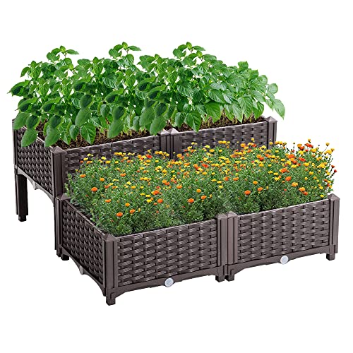 Mingone Hochbeet für Garten Blumenkasten Rattan Optik Pflanzkübel Freistehende Gemüsebeet Wetterfest Frühbeet für Balkon Terrasse Gemüse Kraut Blume (Braun 80cm) von Mingone