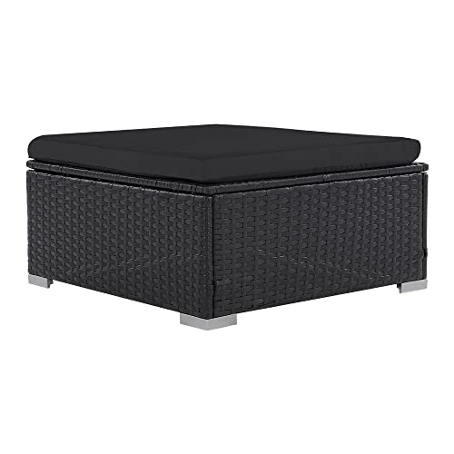 Mingone Hocker Rattan Outdoor mit Kissen Rattansofa Gartenmöbel-Set Sitzhocker Gartensofa für Terrasse Balkon(Schwarz) von Mingone