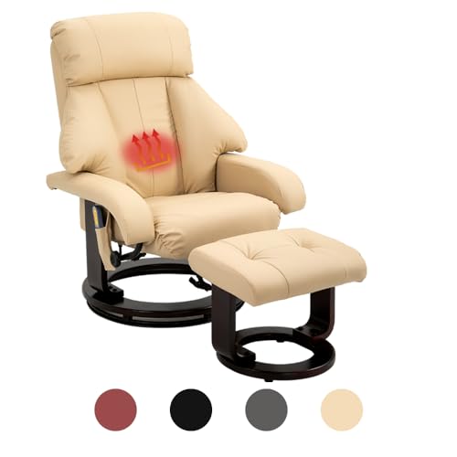 Mingone Massagesessel mit Heizfunktion 360° Drehbar TV Sessel mit Hocker Verstellbarer Fernsehsessel Polstersessel Elektrisch Relaxliege mit 8 Massagepunkte für Wohnzimmer Schlafzimmer, Beige von Mingone