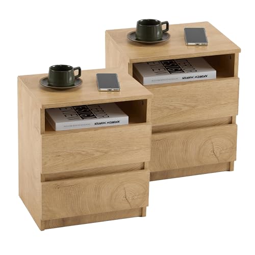 Mingone Nachttisch 2er Set für Schlafzimmer Nachtschrank mit 2 Schubladen für Wohnzimmer Nachtkommode Holz 40 x 30 cm von Mingone