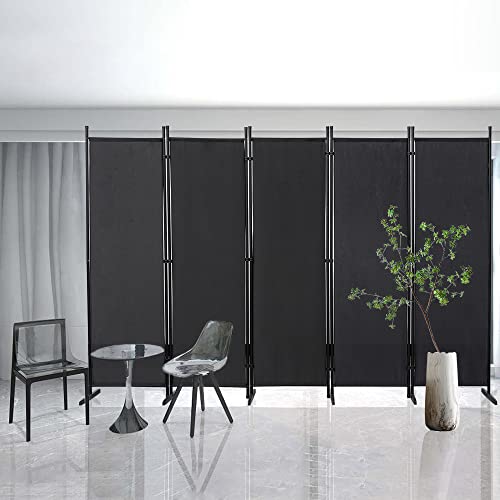 Mingone Paravent Raumteiler Trennwand Innen Spanische Wand Garten Stellwand Balkon Sichtschutz Paravent aus Stoff 5 teilig für Büros 250x180cm Groß, Schwarz von Mingone